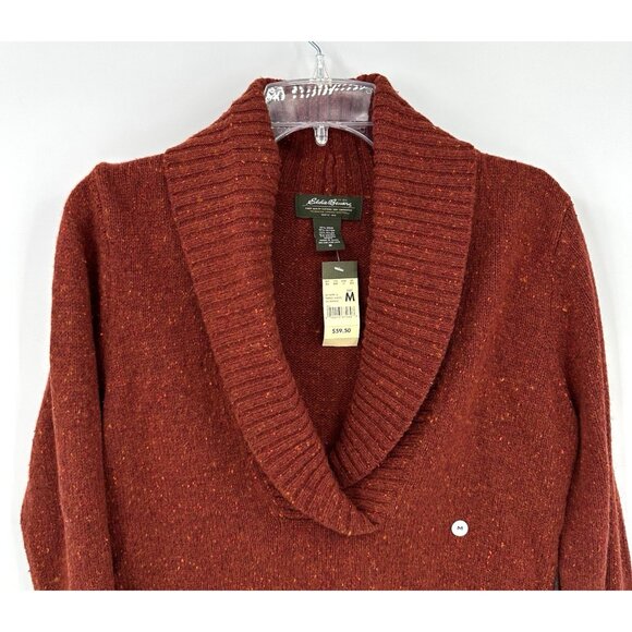 NEW EDDIE BAUER sweater shawl collar wool angora pullover v neck orange M - Picture 2 of 6